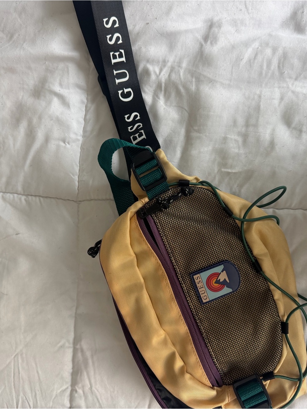 GUESS Yellow & Green Logo Strap Crossbody Belt Bag
